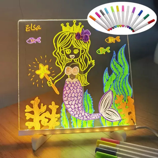 3D Acrylic Writing Board with Pen & Light, LED, Rewritable Acrylic Message board with stand, Dry Erase Board with 14 Pen for Note/Message/Memo for Home, Offices