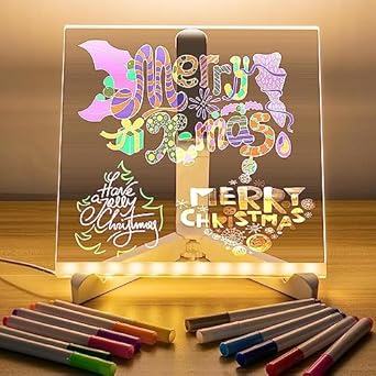 3D Acrylic Writing Board with Pen & Light, LED, Rewritable Acrylic Message board with stand, Dry Erase Board with 14 Pen for Note/Message/Memo for Home, Offices