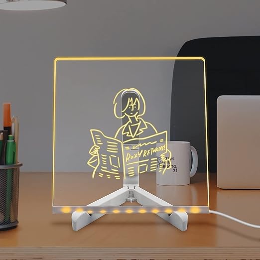 3D Acrylic Writing Board with Pen & Light, LED, Rewritable Acrylic Message board with stand, Dry Erase Board with 14 Pen for Note/Message/Memo for Home, Offices