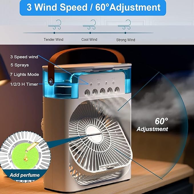 Mini Humidifier Mini Cooler Fan for Room Cooler  (Multicolor). USB Powered Mini Desktop Cooling Fan,1 | 2 | 3 Timer 3 Speeds, 360°Adjustment for Office, Home, Room, Desk Tank less Home-Kitchen Water