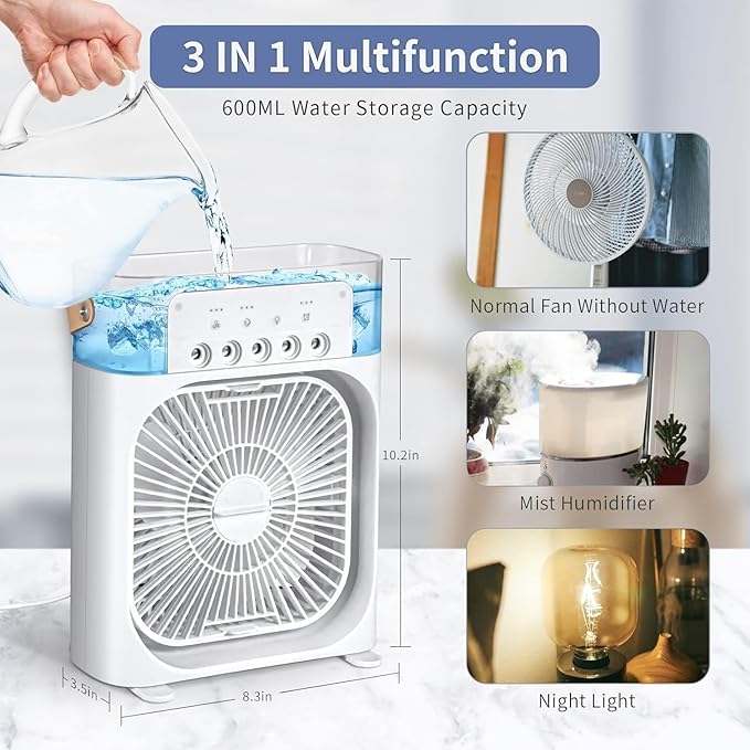 Mini Humidifier Mini Cooler Fan for Room Cooler  (Multicolor). USB Powered Mini Desktop Cooling Fan,1 | 2 | 3 Timer 3 Speeds, 360°Adjustment for Office, Home, Room, Desk Tank less Home-Kitchen Water
